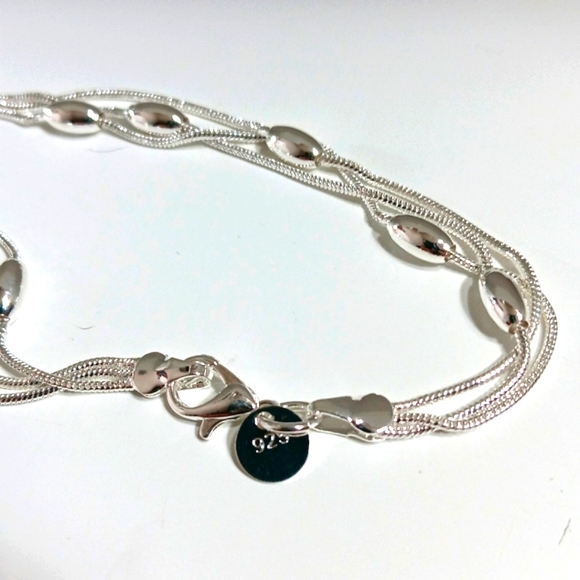 STERLING SILVER 925 MULlTILAYER CHAIN AND BEAD BRACELET NEW! - Picture 6 of 7